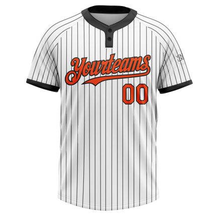 Custom Two-Button Unisex Softball Jersey in White Black Pinstripe with Personalized Name and Number Personalized White Black