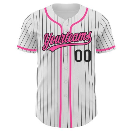 Custom Authentic Baseball Jersey - Personalized Pink Black White Pinstripe Team Name & Number Personalized White Black Pinstripe