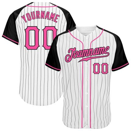 Custom Name and Number Baseball Jersey - Personalized Pink Black Pinstripe Authentic Raglan Sleeves Personalized White Black
