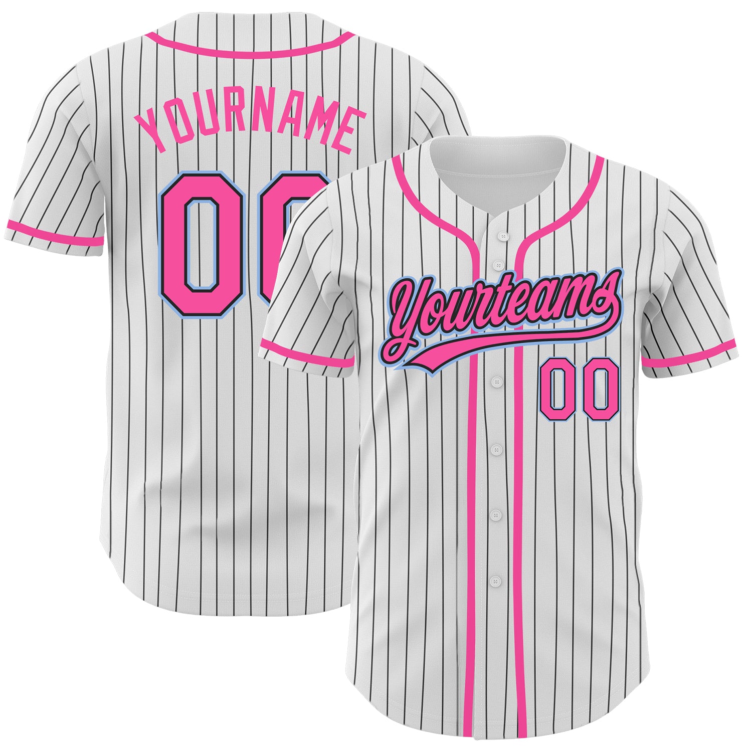 Custom Baseball Jersey Authentic Personalized Team Name Number White Black Pinstripe Pink Light Blue Personalized White Black