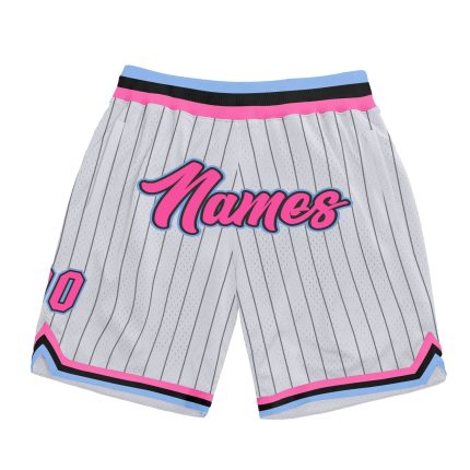 Custom Name Number Personalized Basketball Shorts Pink Light Blue Black White Pinstripe Authentic Team Gear Personalized