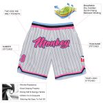 Custom Name Number Personalized Basketball Shorts Pink Light Blue Black White Pinstripe Authentic Team Gear Personalized