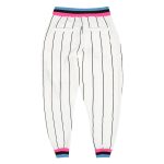 Custom Team Sports Pants with Personalized Name and Number, White Black Pinstripe Design, Pink Light Blue, Comfortable Fit