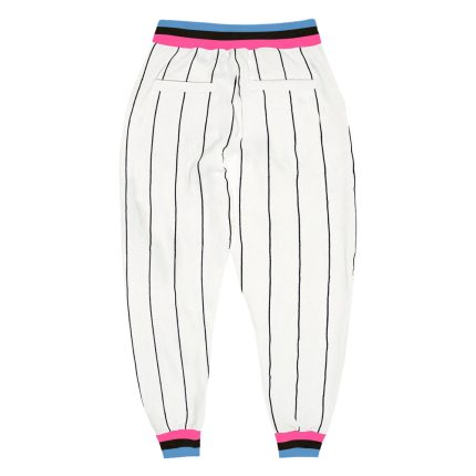 Custom Team Sports Pants with Personalized Name and Number, White Black Pinstripe Design, Pink Light Blue, Comfortable Fit