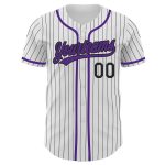 Customizable Purple Pinstripe Baseball Jersey with Name and Number - Authentic White and Black Team Design Personalized White