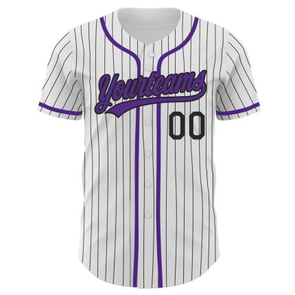 Customizable Purple Pinstripe Baseball Jersey with Name and Number - Authentic White and Black Team Design Personalized White