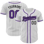Customizable Purple Pinstripe Baseball Jersey with Name and Number - Authentic White and Black Team Design Personalized White