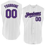Personalized Custom Name Number Baseball Jersey - White Black Pinstripe Sleeveless Authentic Design Personalized White Black