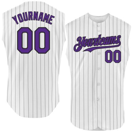 Personalized Custom Name Number Baseball Jersey - White Black Pinstripe Sleeveless Authentic Design Personalized White Black