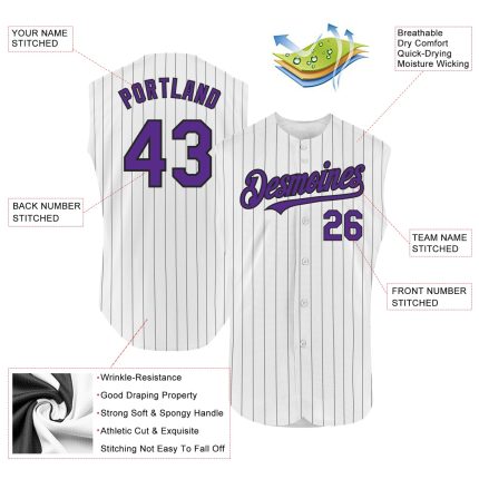Personalized Custom Name Number Baseball Jersey - White Black Pinstripe Sleeveless Authentic Design Personalized White Black