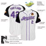 Custom Name Number Baseball Jersey - Personalized Authentic White Black Pinstripe Raglan Sleeves in Purple-Black Personalized