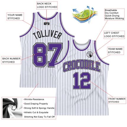 Custom Personalized Purple-Gray Black White Pinstripe Basketball Jersey with Name and Number Authentic Team Design Personalized