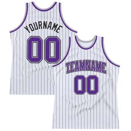 Custom Personalized Purple-Gray Black White Pinstripe Basketball Jersey with Name and Number Authentic Team Design Personalized