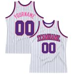 Custom Authentic Basketball Jersey - Personalized White Black Pinstripe with Purple Pink - Team Name & Number Personalized