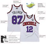 Customizable Authentic Basketball Jersey - Personalized White Black Pinstripe with Purple-Red, Team Name & Number Options