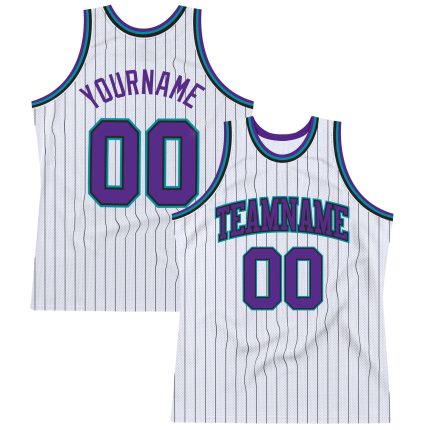 Custom Name Number Personalized Basketball Jersey Authentic White Black Pinstripe Purple Teal Personalized White Black Pinstripe