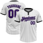 Custom Name and Number Unisex Purple Two-Button Softball Jersey - Personalized Black White Pinstripe Design Personalized