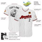 Personalized Authentic Baseball Jersey - White Black Pinstripe with Red Details Personalized White Black Pinstripe Red Authentic