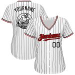 Personalized Authentic Baseball Jersey - White Black Pinstripe with Red Details Personalized White Black Pinstripe Red Authentic