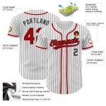 Custom Authentic Baseball Jersey with Personalized Name and Number - Red White Black Pinstripe Personalized White Black Pinstripe