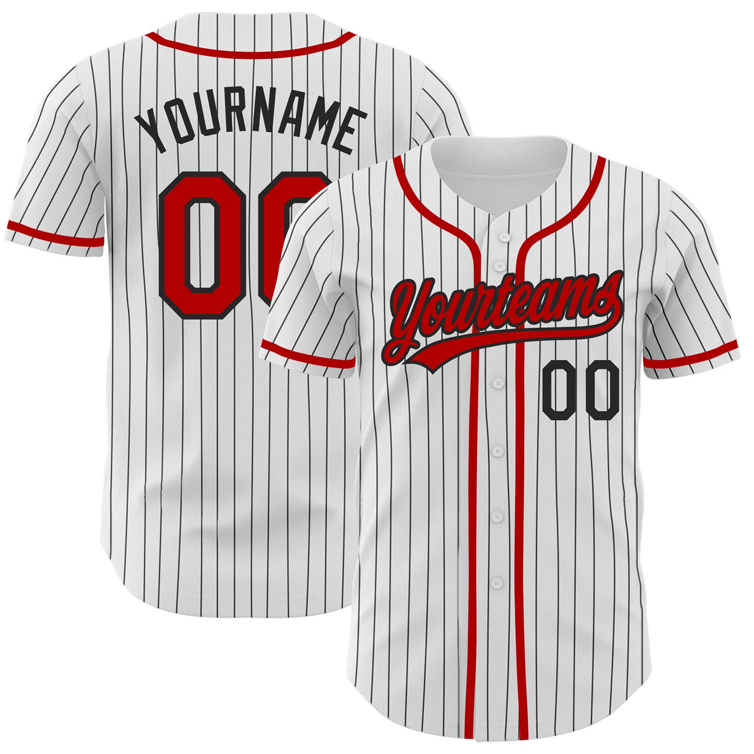Custom Authentic Baseball Jersey with Personalized Name and Number - Red White Black Pinstripe Personalized White Black Pinstripe