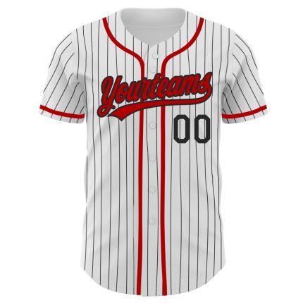 Custom Authentic Baseball Jersey with Personalized Name and Number - Red White Black Pinstripe Personalized White Black Pinstripe