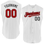 Custom Personalized Authentic Baseball Jersey - White Black Red Sleeveless, Team Name & Number Personalized White Black Pinstripe