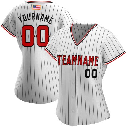 Custom American Flag Softball Jersey with Personalized Name & Number - White Black Pinstripe Red-Black Design Personalized