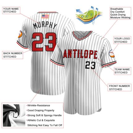 Custom American Flag Softball Jersey with Personalized Name & Number - White Black Pinstripe Red-Black Design Personalized