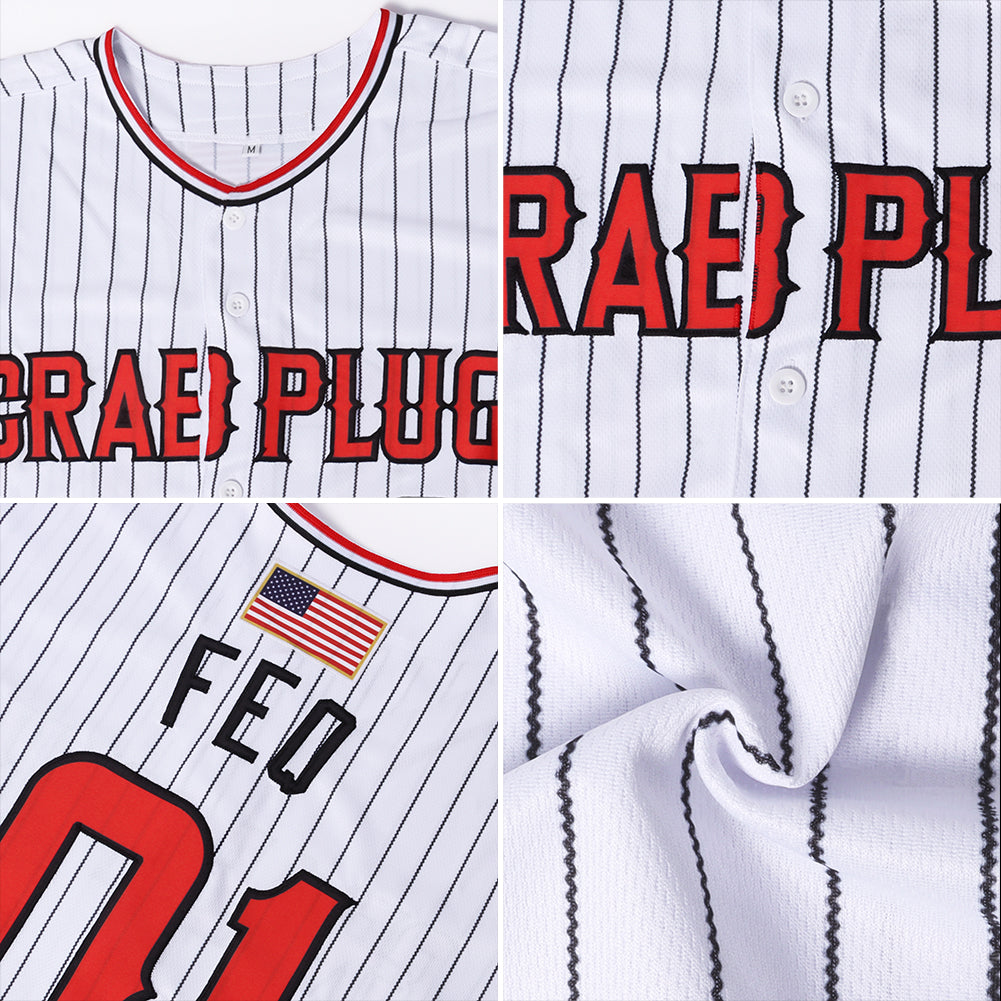 Personalized White Black Pinstripe Red-Black Authentic American Flag Fashion Softball Jersey Team Custom Name and Number Custom American Flag Softball Jersey with Personalized Name & Number - White Black Pinstripe Red-Black Design Personalized - Image 5