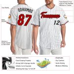 Personalized Red-Black Authentic Baseball Jersey with White Black Pinstripe Design Personalized White Black Pinstripe Red-Black