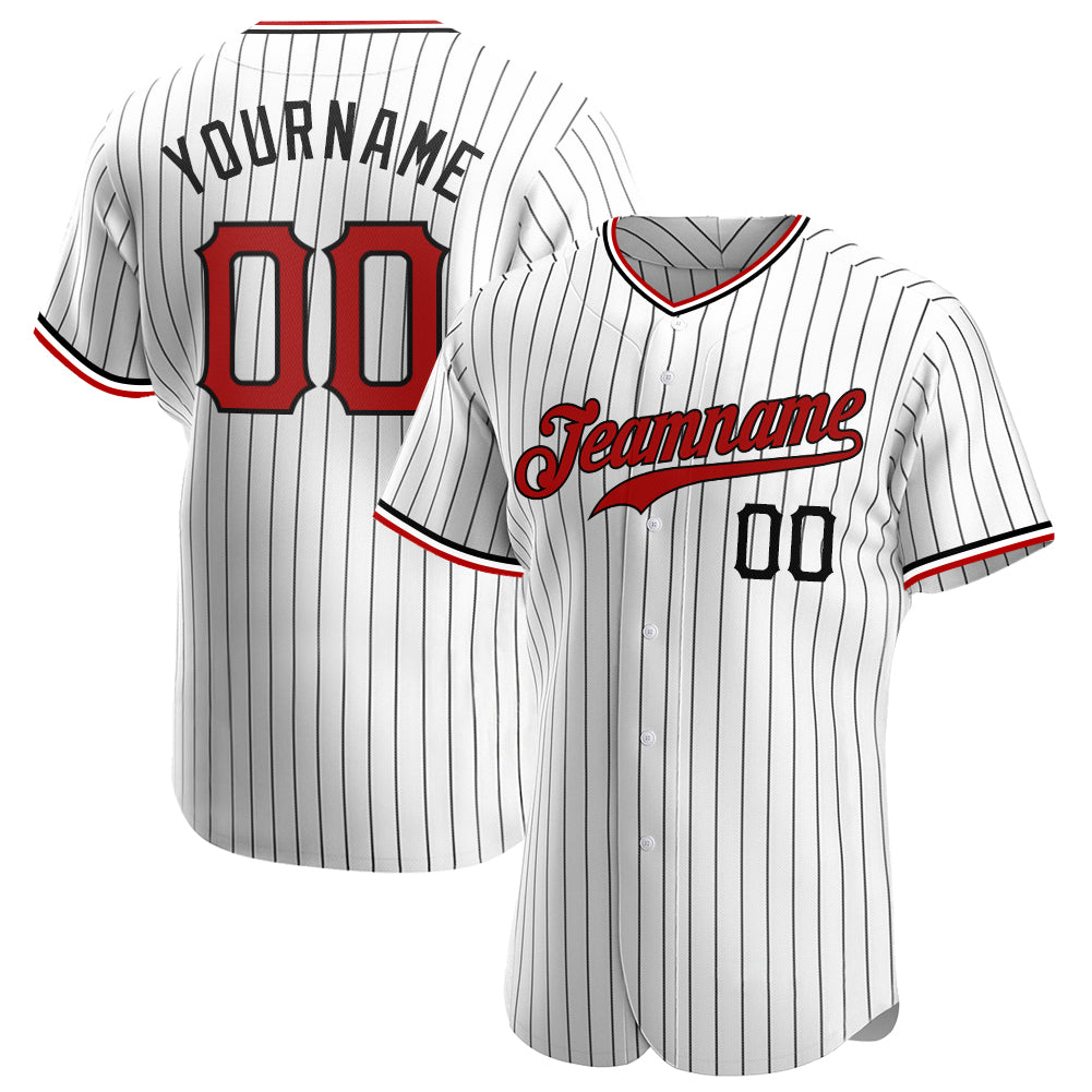 Custom Team Name Number Jersey - Personalized Black White Red Pinstripe Authentic Baseball Jersey Personalized White Black