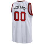 Customizable Authentic Basketball Jersey - Personalized White Black Pinstripe with Red-Black Team Name & Number Personalized