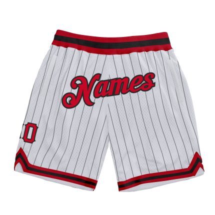 Custom Name Number Authentic Basketball Shorts Red Black White Pinstripe Team Design Personalized White Black Pinstripe Red-Black