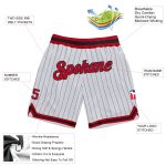 Custom Name Number Authentic Basketball Shorts Red Black White Pinstripe Team Design Personalized White Black Pinstripe Red-Black
