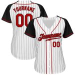 Custom Name Number Baseball Jersey - Personalized Red Black White Pinstripe Authentic Raglan Sleeves Personalized White Black