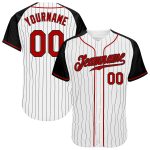 Custom Name Number Baseball Jersey - Personalized Red Black White Pinstripe Authentic Raglan Sleeves Personalized White Black