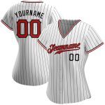 Custom Pinstripe Softball Jersey - Personalized Red-Black Team Name & Number - Authentic White Black Design Personalized