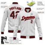 Customizable Bomber Jacket with Pinstripes - Personalized Full-Snap Varsity Letterman Jacket with Team Name and Number Personalized