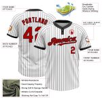 Personalized Unisex Softball Jersey - White Black Pinstripe Two-Button Red Design Personalized White Black Pinstripe Red