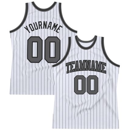 Custom Authentic Basketball Jersey with Personalized Name and Number - White Black Pinstripe Steel Gray Personalized White