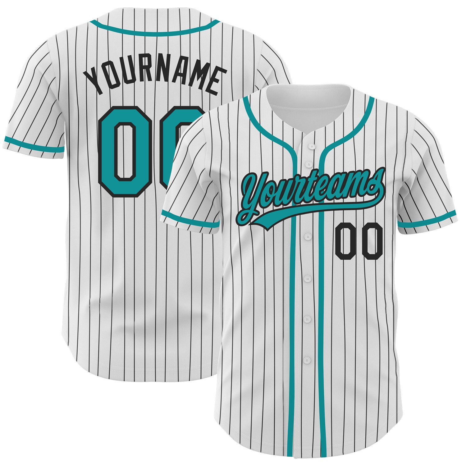 Custom Teal Pinstripe Baseball Jersey with Personalized Name & Number - Authentic White & Black Team Gear Personalized White