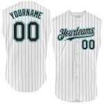Custom Personalized Teal Black White Pinstripe Baseball Jersey Sleeveless with Team Name and Number Personalized White Black