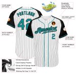 Custom Name and Number Teal and Black Baseball Jersey with White and Black Pinstripes, Authentic Raglan Sleeves Personalized