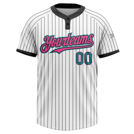Custom Name Number Unisex Softball Jersey Personalized Teal Pink Black White Pinstripe Two-Button Design Personalized White