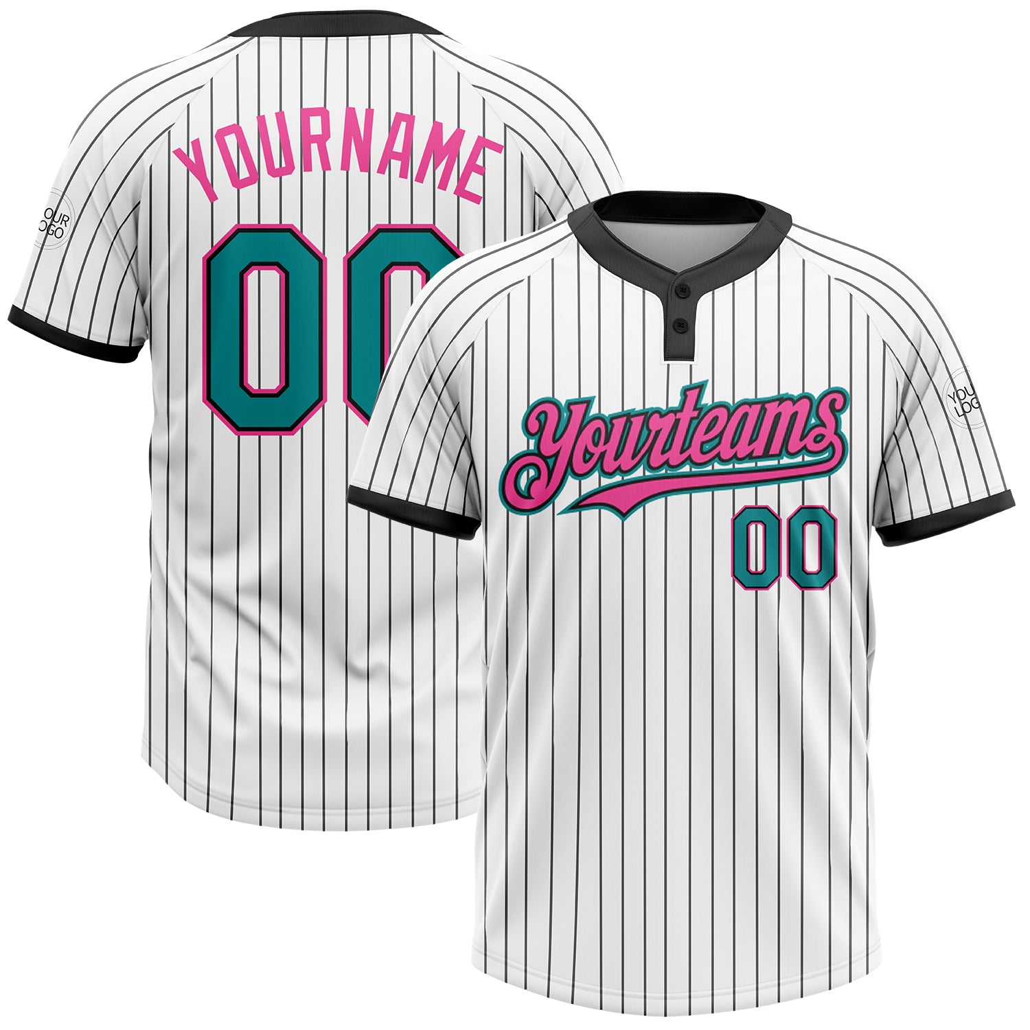 Custom Name Number Unisex Softball Jersey Personalized Teal Pink Black White Pinstripe Two-Button Design Personalized White