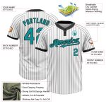 Customizable Two-Button Unisex Softball Jersey in White Black Pinstripe Teal with Name and Number Personalized White Black