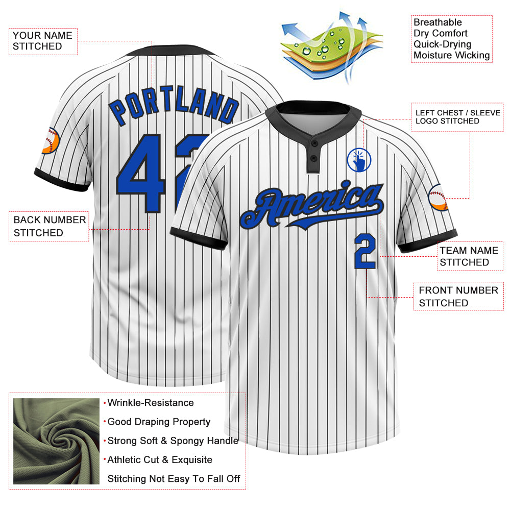 Personalized White Black Pinstripe Thunder Blue Two-Button Unisex Softball Jersey Team Custom Name and Number Custom Name & Number Unisex Softball Jersey - Personalized Thunder Blue Black Pinstripe Two-Button Style Personalized White - Image 3