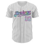 Personalized Tie Dye Baseball Jersey - Authentic White Black Pinstripe Design Personalized White Black Pinstripe Tie Dye