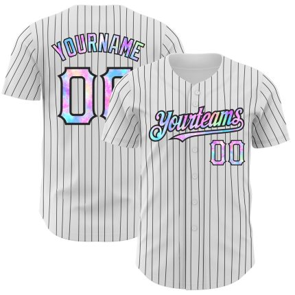 Personalized Tie Dye Baseball Jersey - Authentic White Black Pinstripe Design Personalized White Black Pinstripe Tie Dye